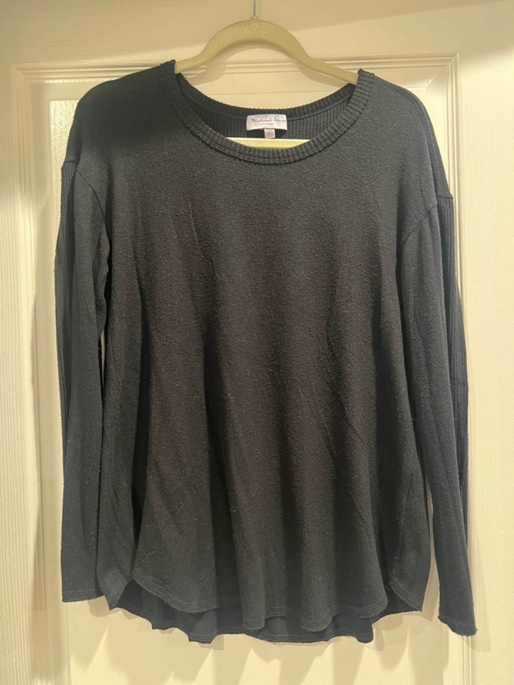 Michael Stars Black Ribbed Crewneck Lightweight Sweater